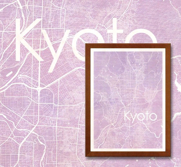 アンティーク風「京都水彩テイストシルエットポスター」フレーム付き 　A4 1枚目の画像