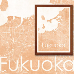 アンティーク風「福岡水彩テイストシルエットポスター」フレーム付き 　A4 1枚目の画像