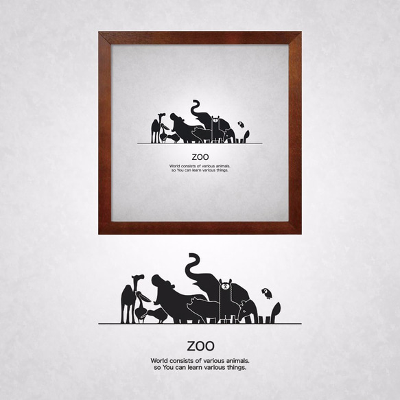 ポスター『Animal Collection ZOO』L2フレーム付き（正方形配置） 2枚目の画像