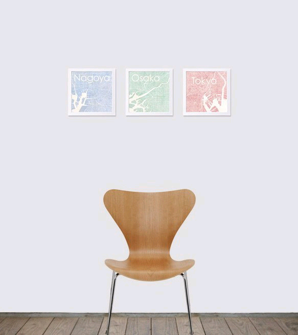 アンティーク風「水彩シルエットポスター」フレーム付き 大阪 1L 3枚目の画像