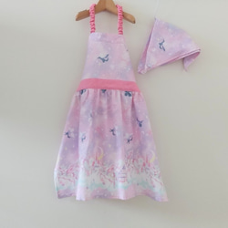 子供用エプロン☆三角巾セット☆ドレスみたいな☆ペガサスと星座【グリーン・ピンク・ブルー】 5枚目の画像