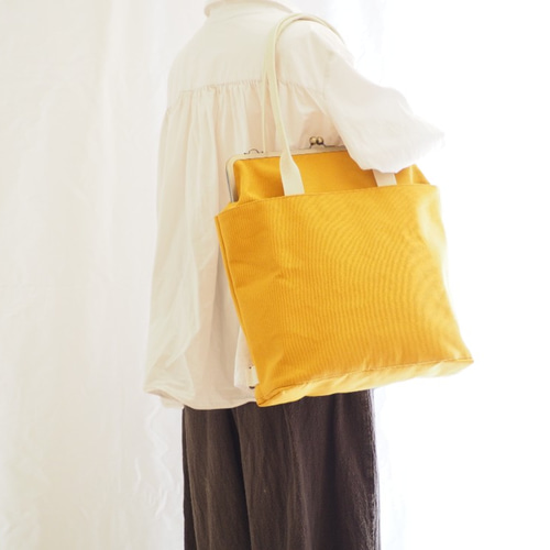 受注制作】A4サイズもラクラク収納！帆布のがまぐち3wayリュックサック