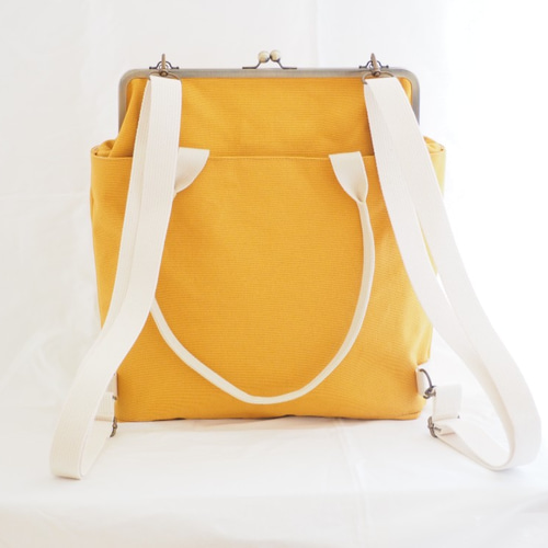 帆布３Weyあおりがま口バッグ リュック カーキ系 ハンドメイド 帆布3Weyあおりがま口バッグ リュック カーキ系 ハンドメイド