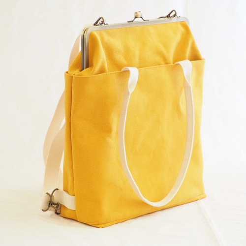 受注制作】A4サイズもラクラク収納！帆布のがまぐち3wayリュックサック