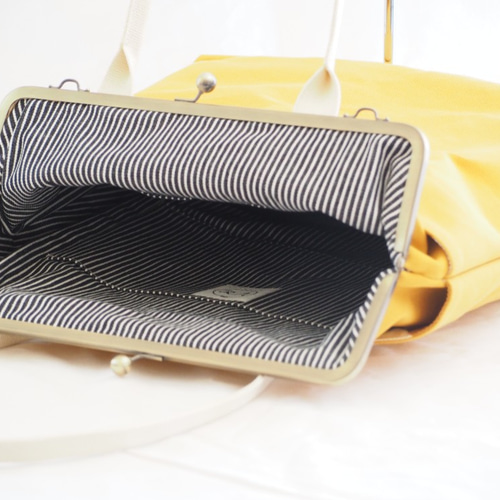 受注制作】A4サイズもラクラク収納！帆布のがまぐち3wayリュックサック