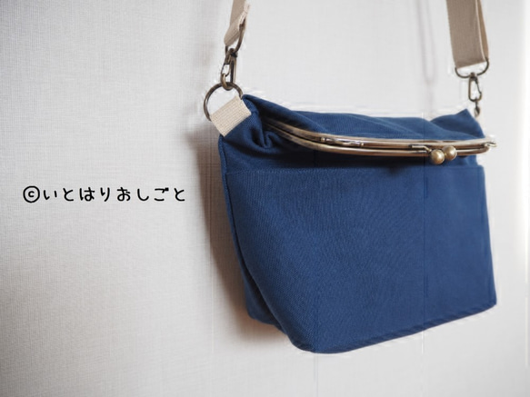 [定做]帆布Gamaguchi 2way單肩包Hana海軍藍-墨藍色- 第9張的照片