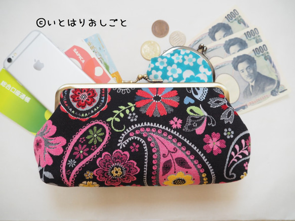 【受注制作】スマホも入るたっぷり収納力！ペイズリーゴブランがまぐち長財布 1枚目の画像
