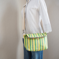 帆布がまぐち2wayショルダーバッグ　≪エコグリーンストライプ≫ 2枚目の画像
