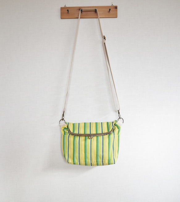 帆布がまぐち2wayショルダーバッグ　≪エコグリーンストライプ≫ 7枚目の画像