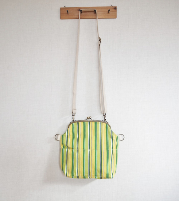 帆布がまぐち2wayショルダーバッグ　≪エコグリーンストライプ≫ 8枚目の画像