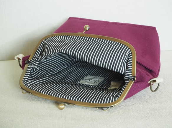 【限定・サンプルセール】帆布がまぐち2wayショルダーバッグ　≪ラズベリーレッド≫ 4枚目の画像