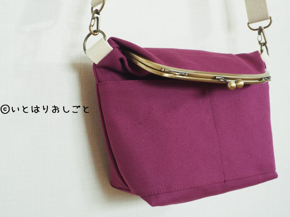 【限定・サンプルセール】帆布がまぐち2wayショルダーバッグ　≪ラズベリーレッド≫ 5枚目の画像
