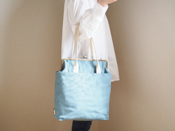 【訂做】A4尺寸可輕鬆收納！帆布袋 3way 背包≪Blue Jade≫ 第3張的照片