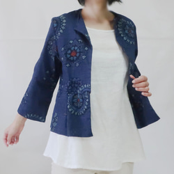 100％棉下擺褶jacket夾克（免費/藏青色日本圖案） 第2張的照片