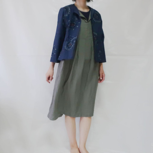 100％棉下擺褶jacket夾克（免費/藏青色日本圖案） 第5張的照片