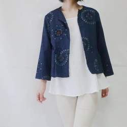 100％棉下擺褶jacket夾克（免費/藏青色日本圖案） 第3張的照片