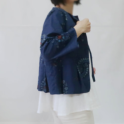 100％棉下擺褶jacket夾克（免費/藏青色日本圖案） 第10張的照片