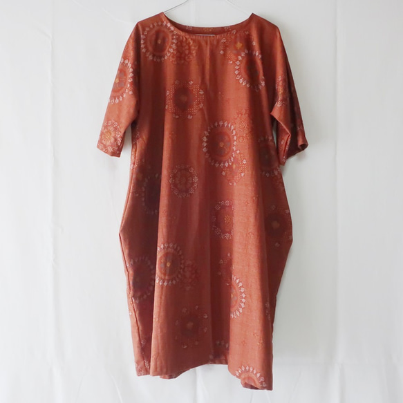 100% 棉吊袋連衣裙 5 袖（免費/燒橙色日式） 第6張的照片