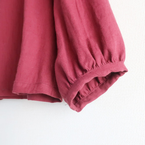 ハーフリネン　バルーン袖ブラウス（Ｍサイズ／赤） 7枚目の画像