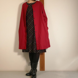 秋冬半麻繭型大衣（自由/紅色） 第3張的照片