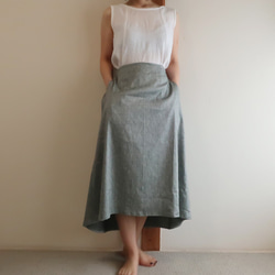 前後不同的亞麻&amp;人造絲下擺裙（免費/綠色） 第1張的照片