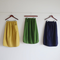 裾ゴムバルーンスカート（フリー／緑色）リネン30%+コットン70% 5枚目の画像