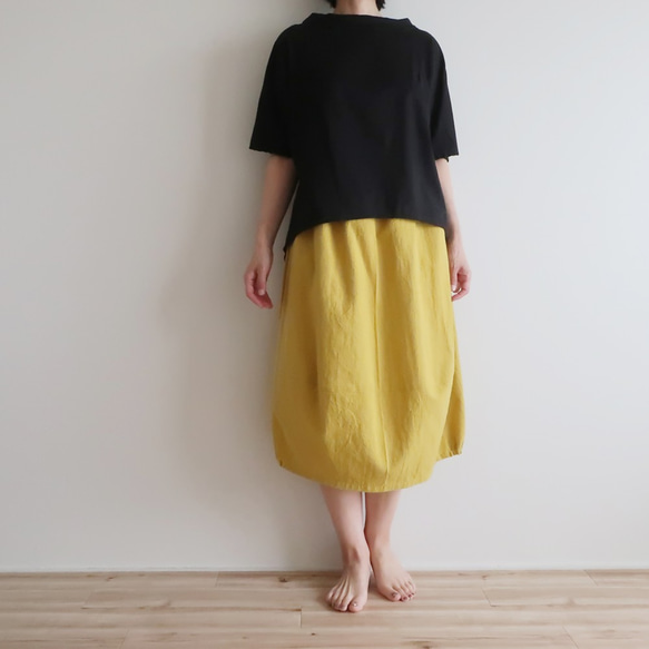 裾ゴムバルーンスカート（フリー／黄色）リネン30%+コットン70% 2枚目の画像