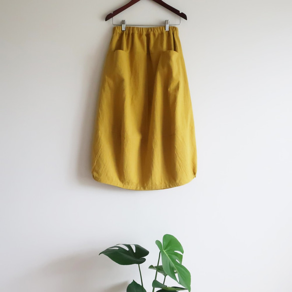 彈力下擺氣球裙（自由/黃色）30% 亞麻 + 70% 棉 第1張的照片