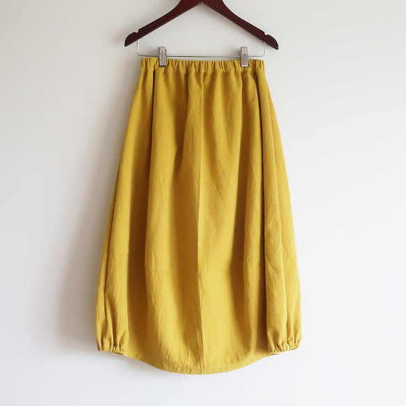 彈力下擺氣球裙（自由/黃色）30% 亞麻 + 70% 棉 第10張的照片