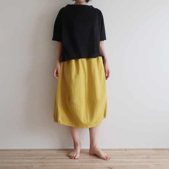 裾ゴムバルーンスカート（フリー／黄色）リネン30%+コットン70% 7枚目の画像
