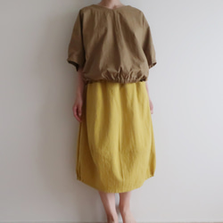 裾ゴムバルーンスカート（フリー／黄色）リネン30%+コットン70% 9枚目の画像