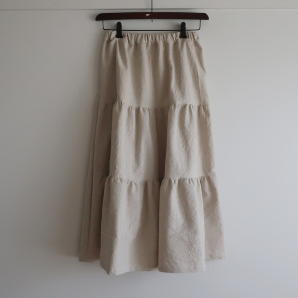 コットンリネン ３段ティアードスカート（フリー／ナチュラル） 3枚目の画像