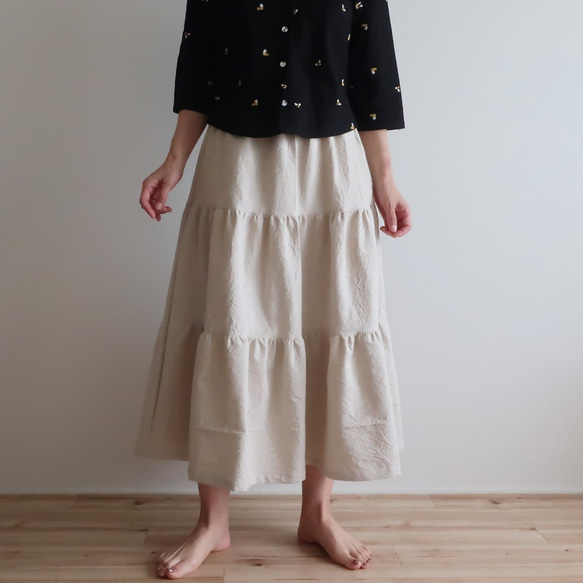 コットンリネン ３段ティアードスカート（フリー／ナチュラル） 5枚目の画像