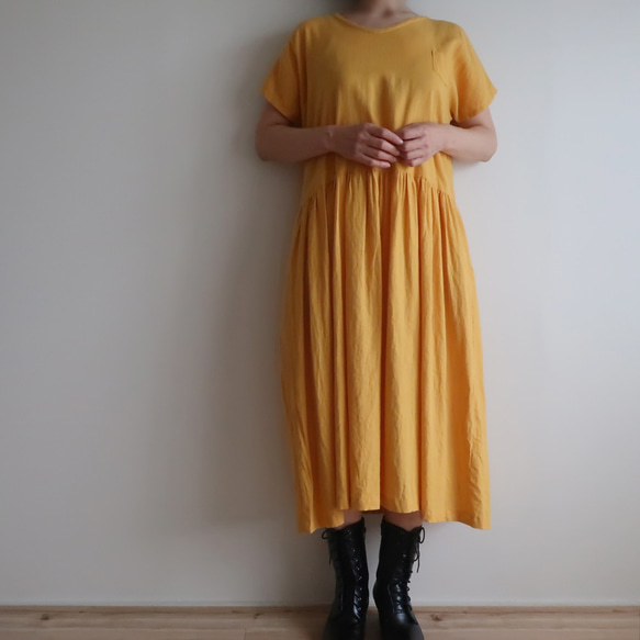 半麻聚攏連衣裙（免費/黃色） 第2張的照片
