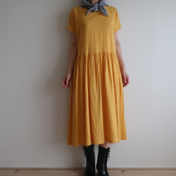半麻聚攏連衣裙（免費/黃色） 第4張的照片