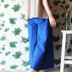亞麻和棉質喇叭褲（免費/藍色） 第5張的照片