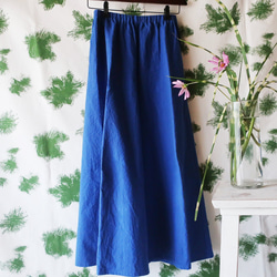 亞麻和棉質喇叭褲（免費/藍色） 第7張的照片