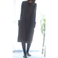 亞麻棉混紡連衣裙（自由/深棕色） 第3張的照片