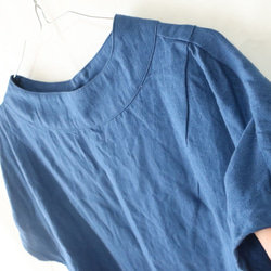 100% 亞麻高領襯衫（免費/靛藍） 第7張的照片