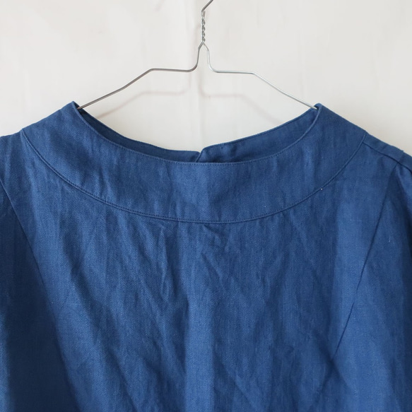 100% 亞麻高領襯衫（免費/靛藍） 第8張的照片