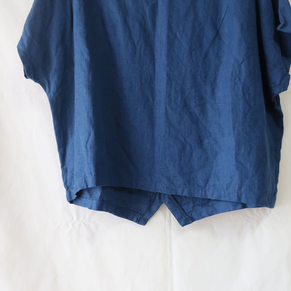 100% 亞麻高領襯衫（免費/靛藍） 第9張的照片