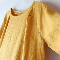 100％亞麻插肩束腰外衣（免費/黃色） 第3張的照片