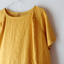 100％亞麻插肩束腰外衣（免費/黃色） 第5張的照片