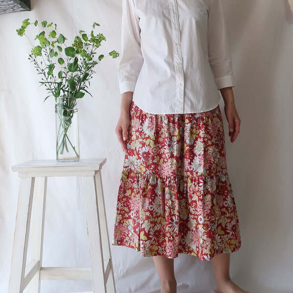 100％純棉3層分層裙（免費/ Akaji花卉圖案） 第3張的照片