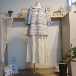 半亞麻三層式半身裙（免費/藏青色） 第4張的照片