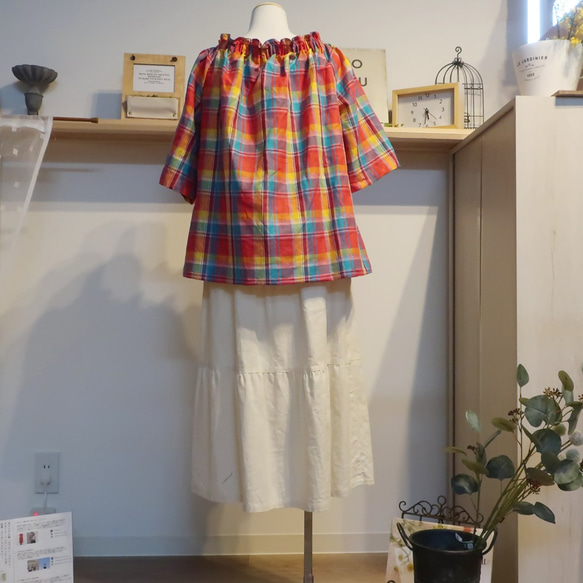 ハーフリネン　３段ティアードスカート（フリー／濃紺） 6枚目の画像