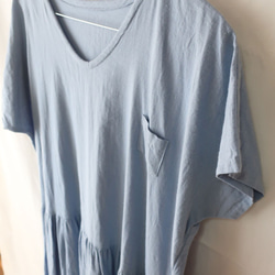 亞麻棉質褶皺連衣裙（免費/淡藍色） 第10張的照片