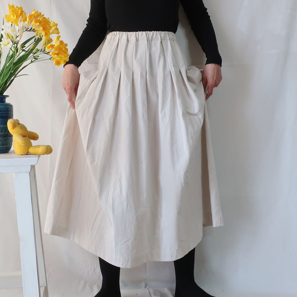 100％棉質Tack半身裙（自由/白色） 第4張的照片