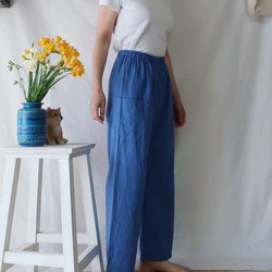 亞麻棉質直筒褲（免費/藍色） 第6張的照片