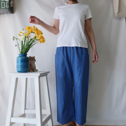 亞麻棉質直筒褲（免費/藍色） 第7張的照片